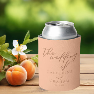 Porta-lata Sweet Peach Minimalista Script Summer Wedding