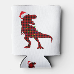 Porta-lata T Rex Xadrez Vermelha Buffalo Dinossauro Pijama de