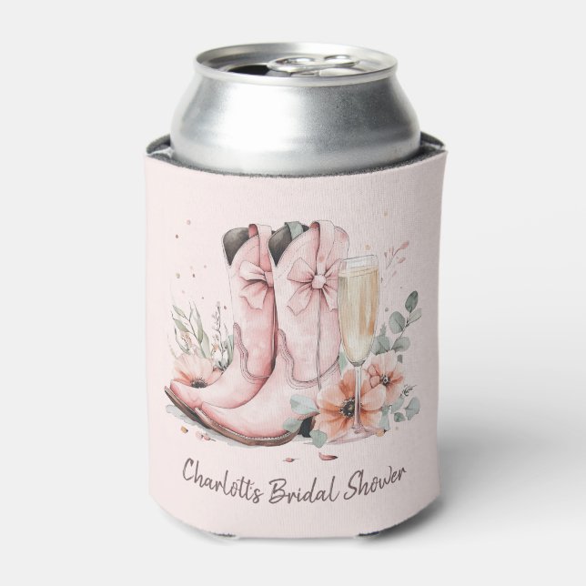 Porta-lata Taça de Champanhe Rosa com Botas e Bolhas para Chá (Can Front)