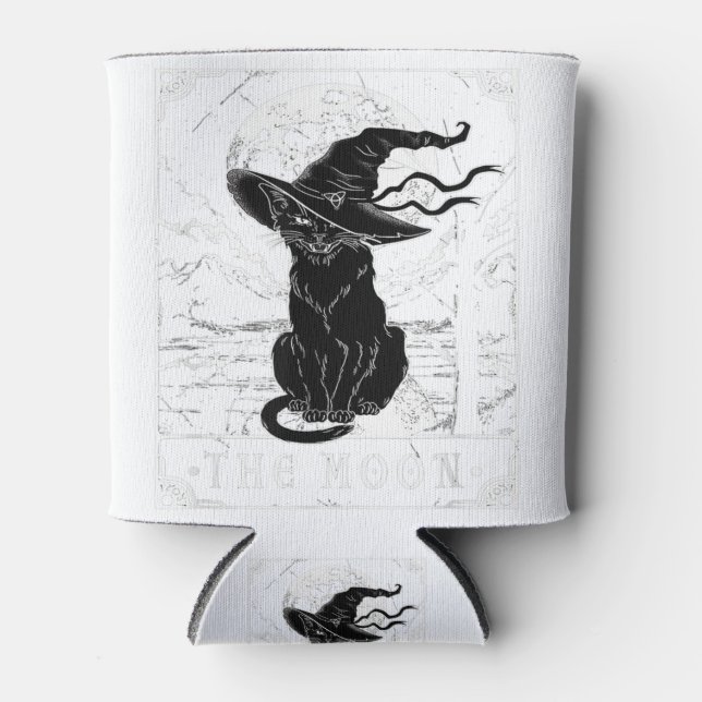 Porta-lata Tarot Card Crescent Moon E Black Cat Witat Hat (Frente)