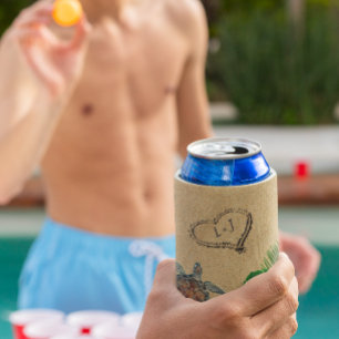 Porta-lata Tartaruga do Mar Tropical e Coração da Areia