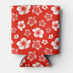 Porta-lata Tartarugas do Havaí Vermelhas e Hibiscus