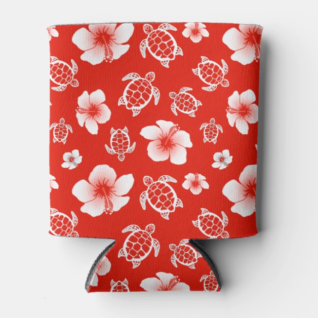Porta-lata Tartarugas do Havaí Vermelhas e Hibiscus (Frente)