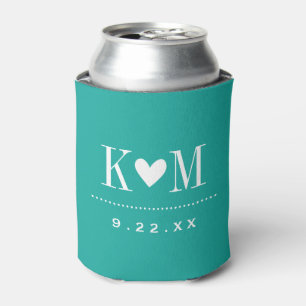 Porta-lata Teal Modern Wedding Monograma