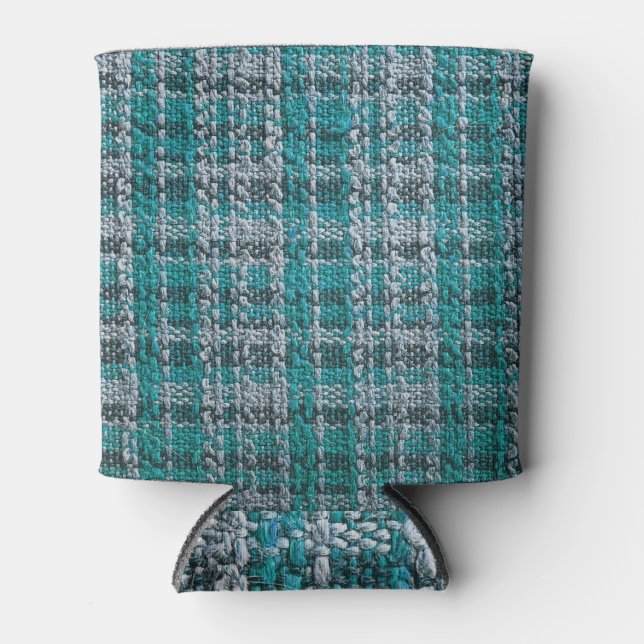 Porta-lata Tecido de tartan turquesa, fundo texturizado. (Frente)