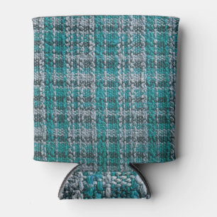 Porta-lata Tecido de tartan turquesa, fundo texturizado.