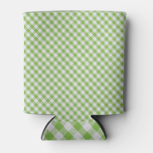 Porta-lata Tecido verde com verificação: textura fechada. (Frente)