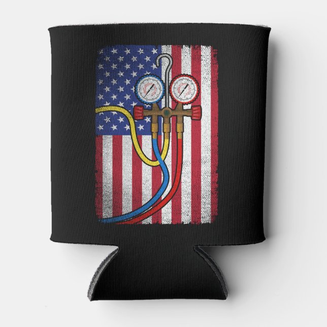 Porta-lata Técnico HVAC Patriótico Americano Flag HVAC Tech (Frente)