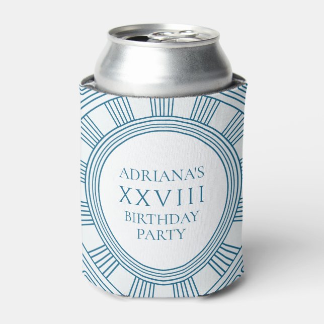 Porta-lata Tema de festa com toga grega com padrão azul (Can Front)