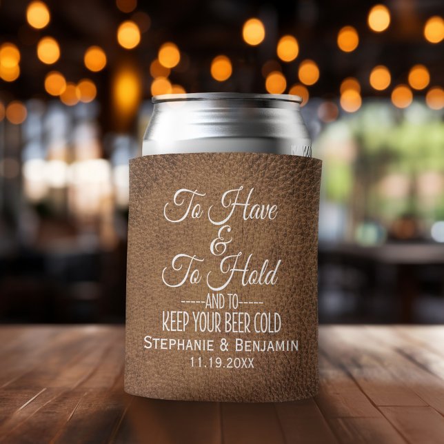Porta-lata Ter e segurar e manter sua cerveja gelada Casament (Wedding and Anniversary Can Cooler - Personalize with names and dates)