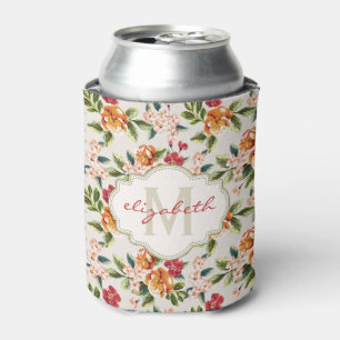 Porta-lata Teste padrão floral chique feminino com nome do