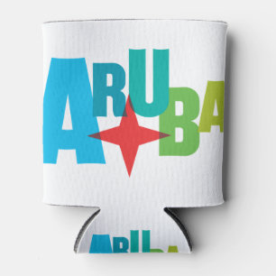 Porta-lata Texto Aruba colorido com Design de estrela vermelh