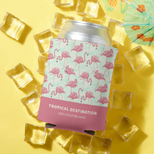 Porta-lata Texto personalizado do padrão Flamingo bonito