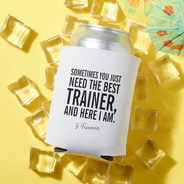 Porta-lata Texto Preto Engraçado Dizendo Treinador Pessoal (Verão in situ)