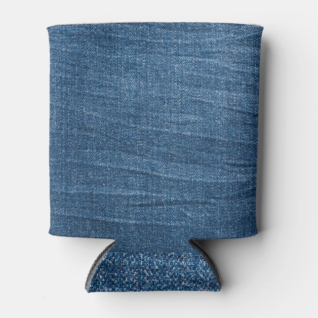 Porta-lata Textura Blue Denim: Jeans Clássicos. (Frente)