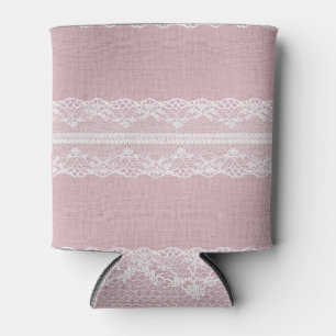 Porta-lata Textura de rendas brancas, cor-de-rosa, pastel