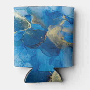 Porta-lata Textura Dourada de mármore azul abstrato