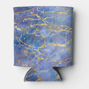 Porta-lata Textura Dourada do Abstrato Marble Azul