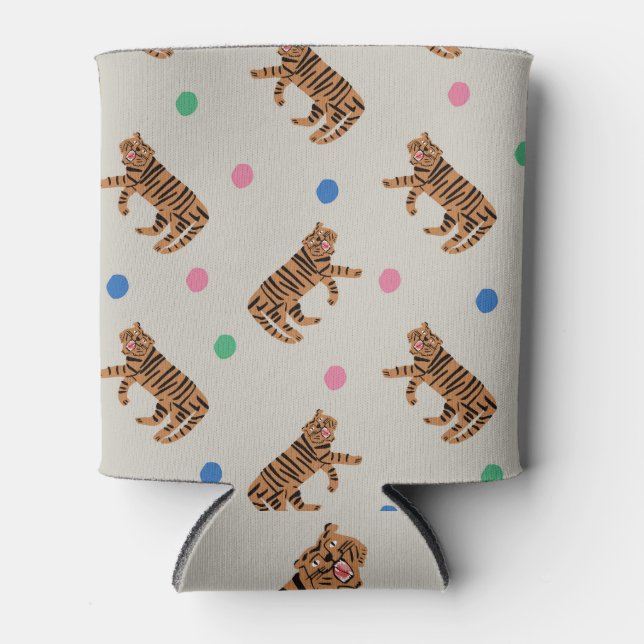 Porta-lata Tigre puxado à mão, bolinhas: padrão vibrante (Frente)