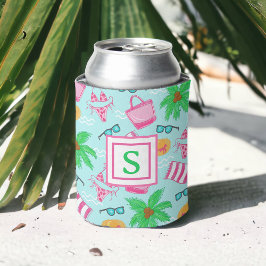 Porta-lata Toalha de palmeira de Bikini, Preppy Monograma Bea