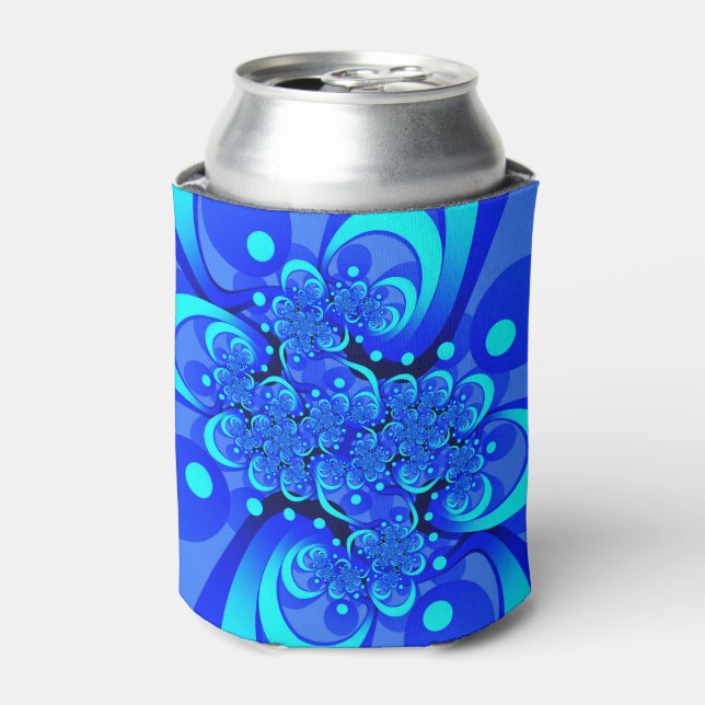 Porta-lata Tons de Azul Arte Fractal Abstrata Moderna (Can Front)
