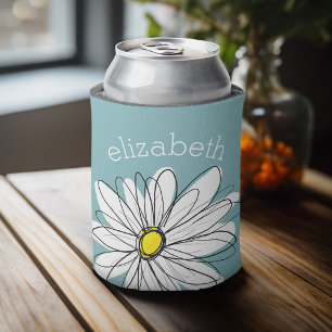 Porta-lata Trendy Floral Daisy com nome personalizado azul am