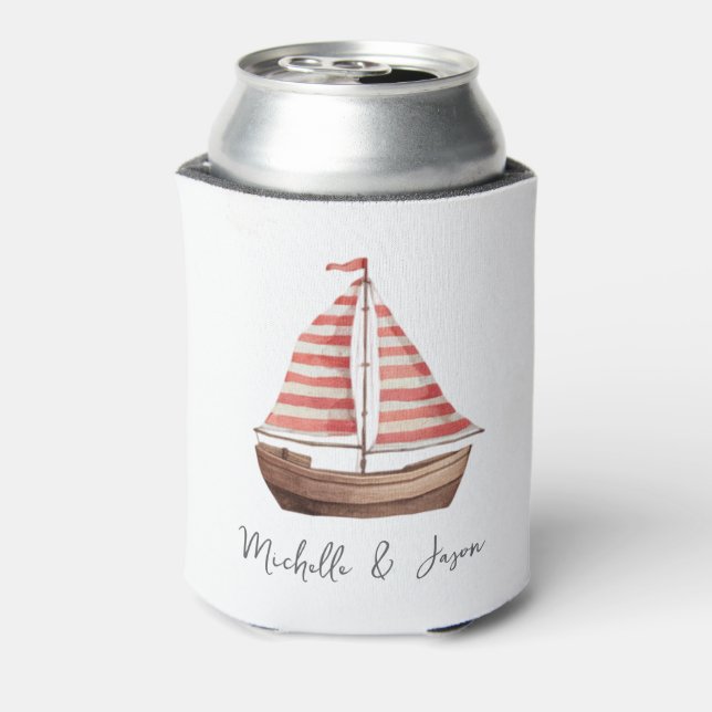 Porta-lata Trendy Sailboat Nautical Watercolor Personalized   (Can Back)
