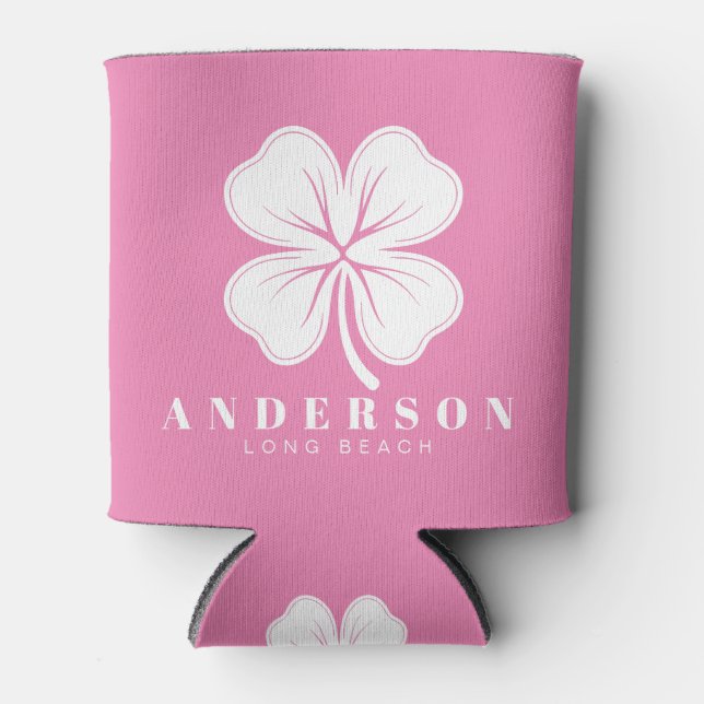 Porta-lata Trevo de Quatro Folhas Rosa com Nome (Frente)
