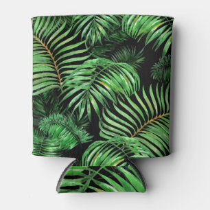 Porta-lata Tropicais exóticos, padrão de palma de aquarela.