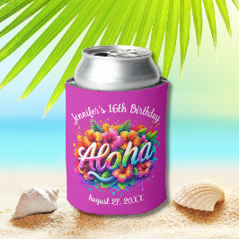 Porta-lata Tropical Aloha Havaiana Aniversário Luau Purple