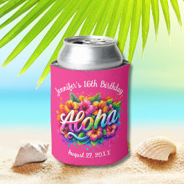 Porta-lata Tropical Aloha Havaiana Aniversário Luau Rosa