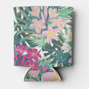 Porta-lata Tropical de Frangipani: Vintage branco-rosa.