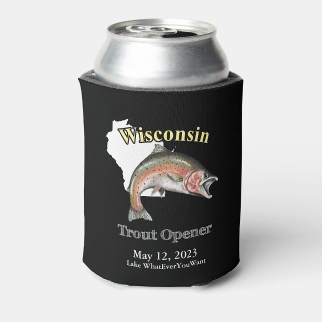Porta-lata Truta Personalizada Lake/Date Wisconsin Opener Dar (Can Back)