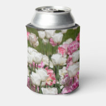 Tulipas brancas e cor-de-rosa brilhantes num dia e