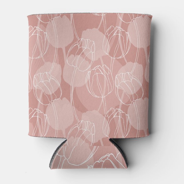 Porta-lata Tulipas Brancas Vintage Fundo Rosa (Frente)