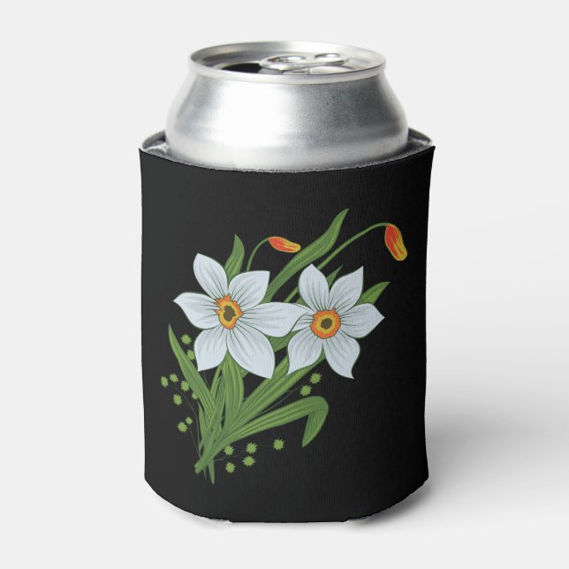 Porta-lata Tulipas e Narcisos Flores Fundo Preto Podem  (Can Front)