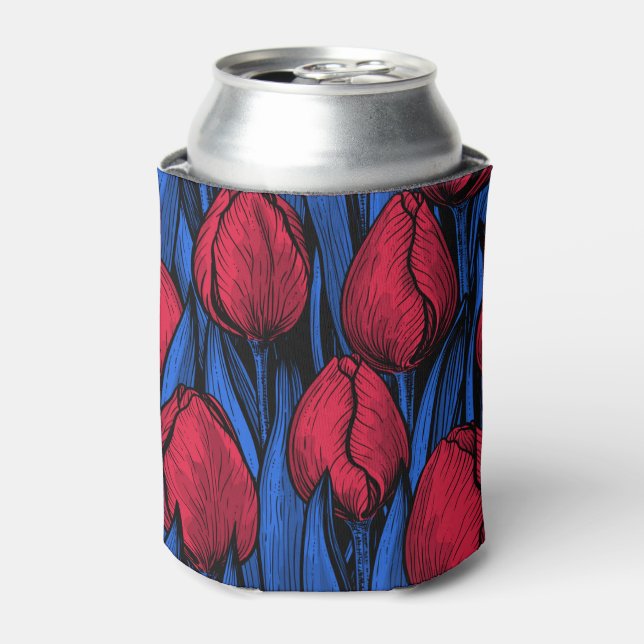Porta-lata Tulipas em vermelho e azul (Can Front)