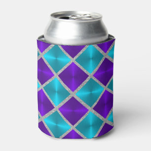 Porta-lata Turquesa e roxo com quadrados de prata