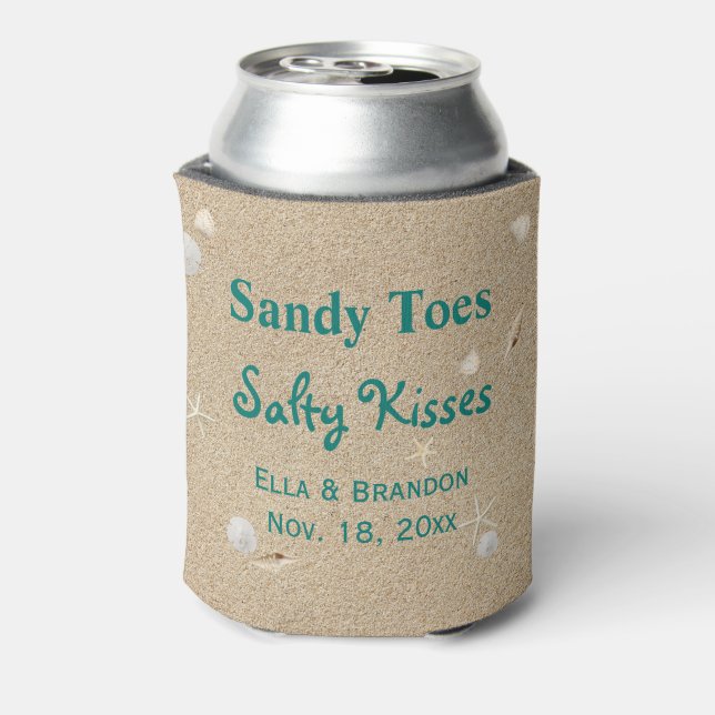 Porta-lata Turquoise Beach Sandy Toes Salty Kisses Can Cooler (Can Back)