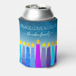 Porta-lata Turquoise Hanukkah Menorah Candle Peace Love Light