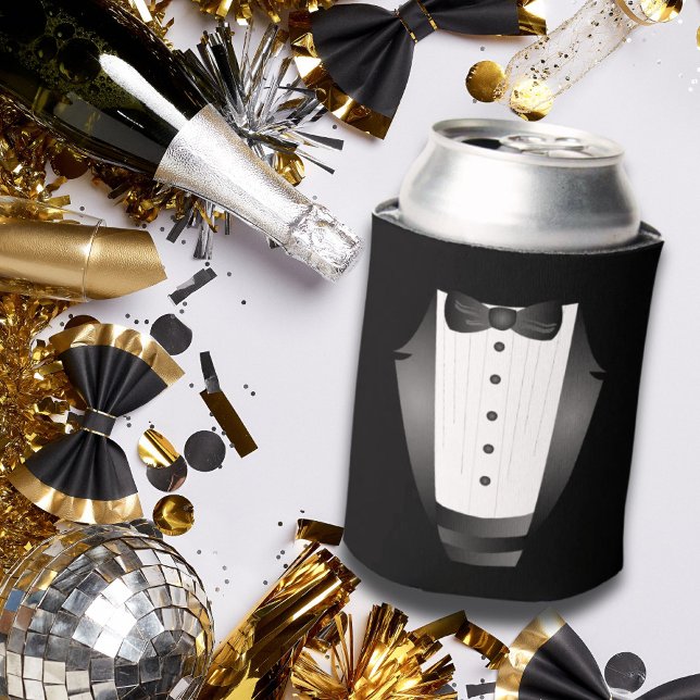 Porta-lata Tuxedo preto do Padrinho de casamento da Equipe de (Bachelor Party Groomsman Team Groom black tuxedo Can Cooler)