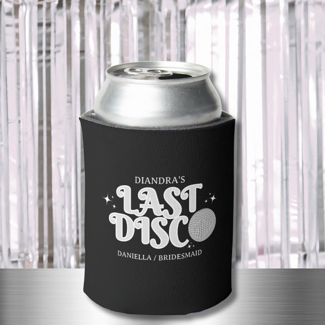 Porta-lata Último nome de disco - Bachelorette Retro Silver 7 (Last Disco Name Retro Silver 70s Bachelorette Can Cooler)
