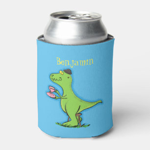 Porta-lata Um desenho animado de dinossauros, verde e engraç