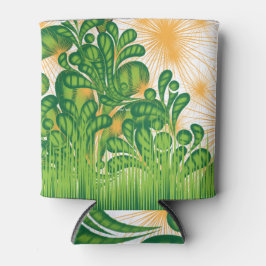 Porta-lata Um padrão artístico verde e dourado representando 