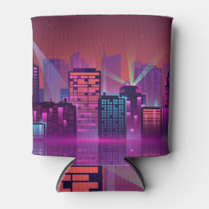 Porta-lata Uma paisagem urbana noturna brilhante, vintage.