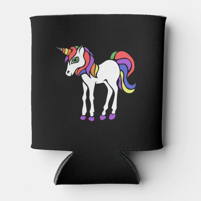 Porta-lata unicórnio arco-íris retrô bonito (Frente)
