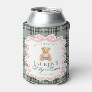 Porta-lata Urso de Laço Coquete Rosa Favor de Chá de Bebê Xad