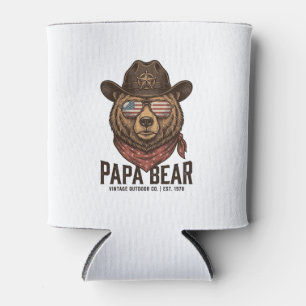 Porta-lata Urso Papai Urso Cowboy Patriótico Vetor Vintage De