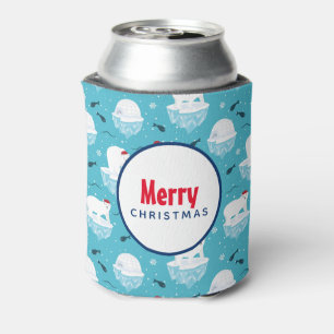 Porta-lata Ursos Polares Bonitos em Santa Hats, Padrão de Nat