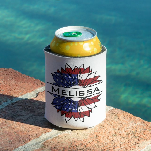 Porta-lata US Flag Sunflower Com Nome (Piscina in situ)